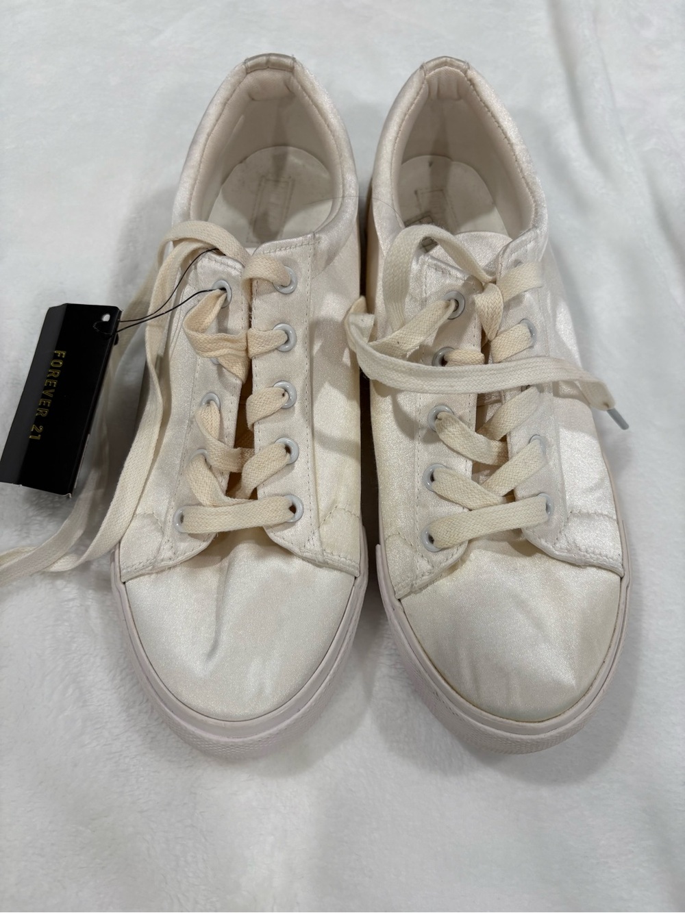 Forever 21 Ivory Satin Low-Top Sneakers